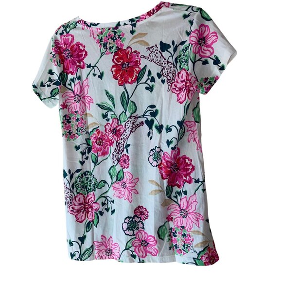 Lilly Pulitzer Meredith Womens Size Small Floral Tee Cotton Pullover V-neck New - Picture 2 of 11